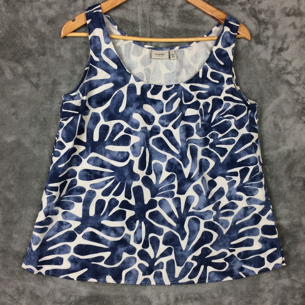 Fransa Sleeveless‎ Top Womens Medium Cotton Linen Blend Nautical Blue